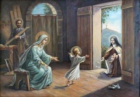 St Therese of Lisieux visiting the holy family of Child Jesus and dropping flower petals at his feet, a Christian equivalent of Palm Sunday everyday! Carmelite Saints, Catholic Prayers Daily, Saint Quotes Catholic, Saint Teresa, St Therese Of Lisieux, Thérèse Of Lisieux, Catholic Images, Pictures Of Jesus Christ, Bride Of Christ