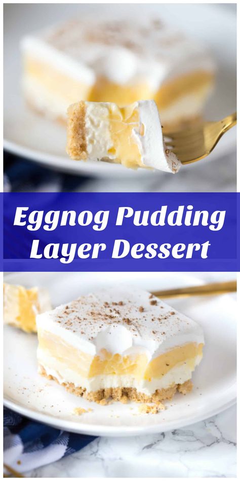 Pudding Layer Dessert, Eggnog Pudding, Recipes Pudding, Layered Dessert Recipes, Egg Pudding, Layer Dessert, Eggnog Dessert, Dessert Christmas, Pudding Dessert