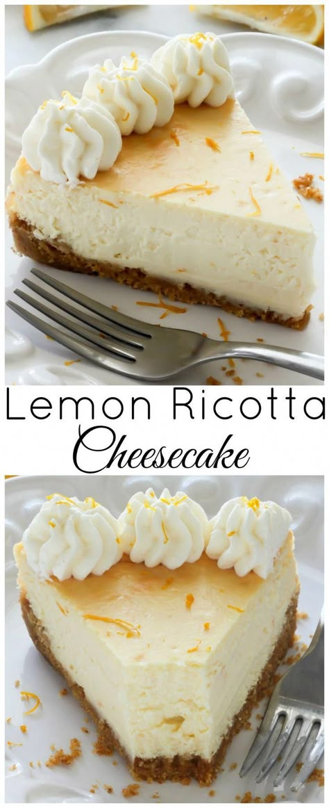 Lemon Ricotta Cheesecake #cheesecakerecipes Lemon Ricotta Cheesecake, Baker By Nature, Ricotta Cheesecake, Dessert Oreo, Lemon Ricotta, Lemon Cheesecake, Köstliche Desserts, Lemon Desserts, Graham Cracker Crust