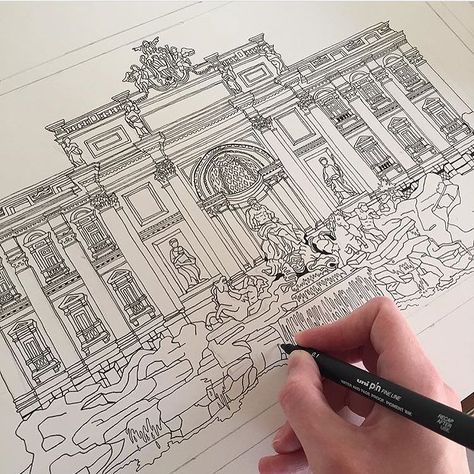 A sneak preview of a project I am working on... #art #drawing #pen #sketch #illustration #linedrawing #architecture #trevifountain #italy #rome Phoebe Atkey, City Drawings, Paint Lessons, Doodle Journal, Architectural Renderings, Urban Sketches, City Drawing, Italy Rome, Drawing Pen