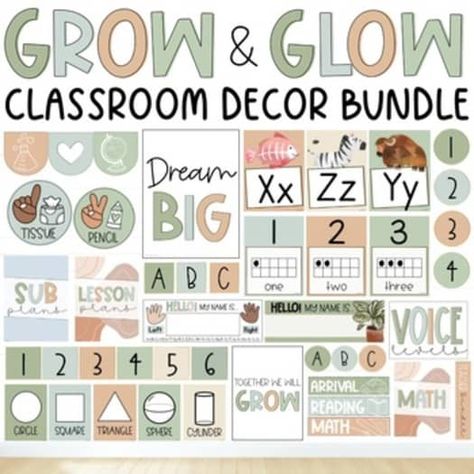 The Learning Lane | Teachers Pay Teachers Grow And Glow School Theme, Classroom Bundle Decor, Preschool Classroom Decor Bundle, 2nd Grade Classroom Decor Themes, Glow And Grow Classroom Theme, Muted Classroom Decor, Modern Neutral Classroom Decor, Boho Greenery Classroom Theme, Neutral Classroom Decor Elementary