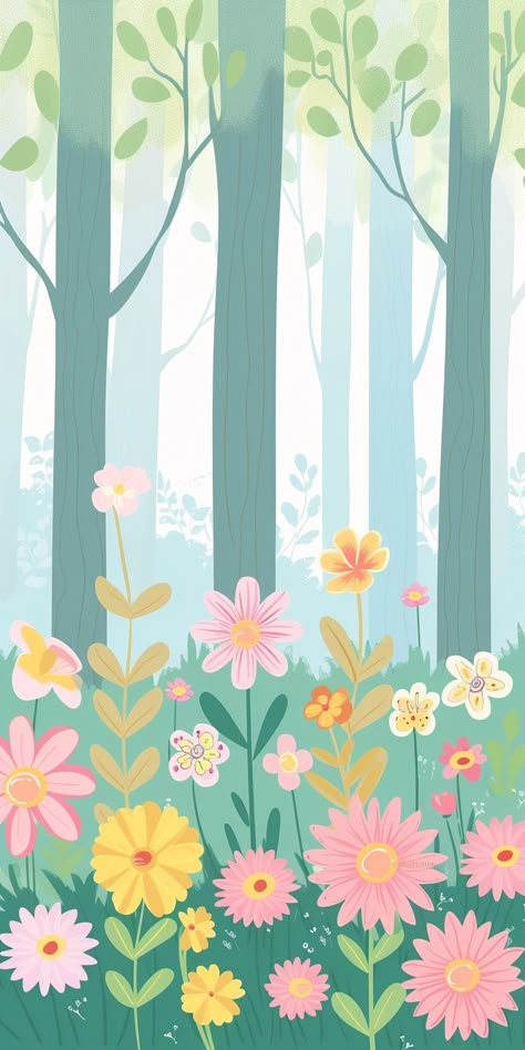 Flower Background Illustration, May Phone Wallpaper, Kids Wallpaper Iphone, Cute Spring Wallpapers, Spring Phone Wallpapers, Spring Phone Wallpaper, April Wallpaper Aesthetic, Spring Wallpaper Iphone, May Wallpaper