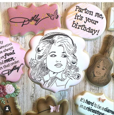 Dolly Parton 21st Birthday, Dolly Party Ideas, Dolly Parton First Birthday Party, Dolly Parton Cookies Decorated, Dolly Themed Birthday Party, Dolly Parton 1st Birthday Party, Dolly Parton Cookies, Dolly Birthday Party, Dolly Parton Birthday Party Theme