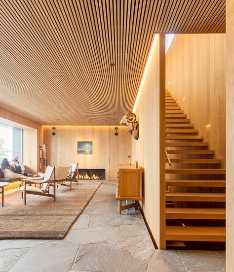 Idea 3654128: Flag House by Studio MK27 in Whistler, Canada Studio Mk27, Whistler Canada, Wooden Ladder, Wood Wallpaper, Mountain Retreat, Wood Interiors, Brutalism, Whistler, Minimalist Aesthetic