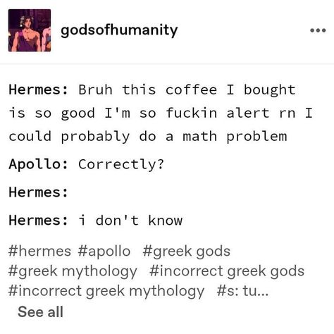 Hermes X Apollo, Apollo X Hermes, Apollo And Hermes, Hermes And Apollo, Hades Greek Mythology, Mythology Humor, Greek Memes, Epic The Musical, Greek Mythology Humor