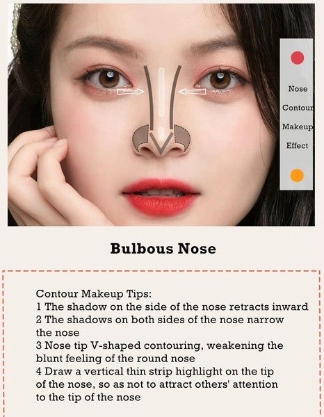 Step By Step Nose Contour Makeup Tutorial，The Best One😘 Nose Contour For Bulbous Nose, Contour For Bulbous Nose, How To Contour Bulbous Nose, Slim Nose Contour, Contour Bulbous Nose, Wide Nose Contour, Bulbous Nose Contour, Big Nose Makeup, Contour Nose