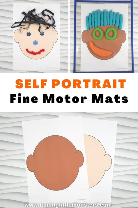 Self Portrait Fine Motor Mats - Taming Little Monsters Mom And Me Activities Preschool, Shape Self Portrait Preschool, All About Me Fine Motor Activities Preschool, Self Portrait Crafts For Preschoolers, Face Crafts For Preschool, Self Portrait Activities For Preschool, Self Portrait For Preschool, Marvelous Me Preschool Ideas, Self Concept Preschool Activities