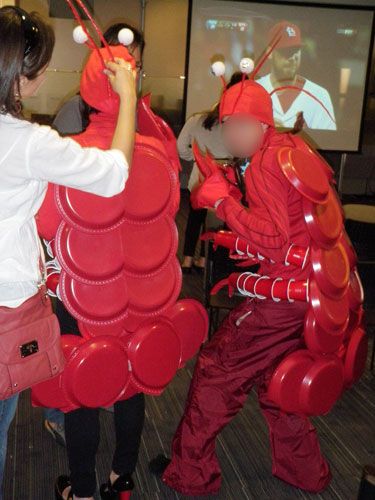 Shrimp Costume Diy, Tomatoa Crab Costume Diy, Lobster Fancy Dress, Lobster Costume Diy, Rock Lobster Costume, Ocean Costume Ideas, Lobster Halloween Costume, Shrimp Costume, Crab Costume