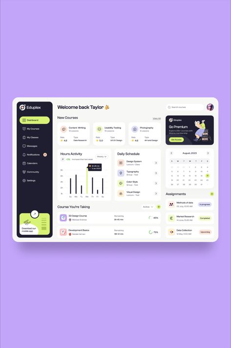 Explore our meticulously crafted Educational Dashboard design for a holistic learning experience. Monitor your engagement, achievements, statistics, daily schedule, assignments, and more in one intuitive interface.

Get in touch with us today to learn more about our UX design services and let's work together to create something amazing

👉Contact: hello@designmonks.co
+8801798-155521

#EducationalDashboard #LearningExperience #ProgressTracking  #Statistics #DailySchedule #AssignmentsManagement Ux Dashboard Design, Website Design Dashboard, Dashboard Interface Design, Web Dashboard Design, Software Design Interface, Web Design Education Website, Dashboard Ux Design, Dashboard Website Design, User Dashboard Ui Design