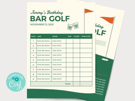 Golf Bar Crawl, Mini Golf Score Card Printable, Golf Score Card, Bar Golf Scorecard, Top Golf Party Invitations, Pub Golf, Golf Bar, Golf Scorecard, Wholly Guacamole