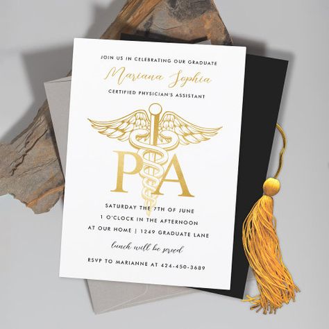 Physicians Assistant Graduation Announcement Gold #zazzle #weddinginvitations #birthdayinvitations #babyshowerinvitations #zazzleinvitations #monogram #businesscards #graduation #homedecor Md Graduation, Nurse Graduation Party, Med School Graduation, Invitations Graduation, Graduation Invites, Graduation Invitation Cards, Medical School Graduation, Graduation Party Invitation, Nurse Graduation