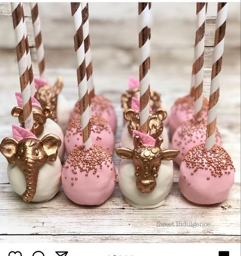 Pink Safari Treats, Pink Safari Dessert Table, Pink Safari Cake Pops, Giraffe Themed Food, Giraffe Cake Pops, Safari Treats, Safari Barbie, Jungle Cake Pops, Paleta Magnum