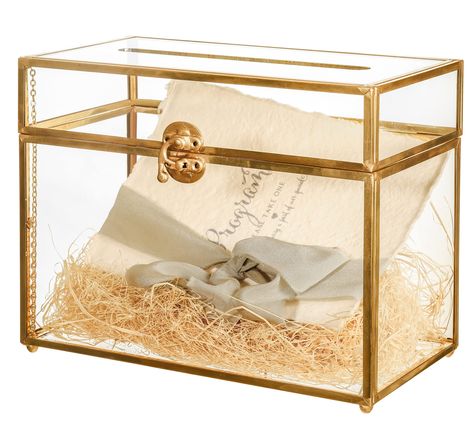 PRICES MAY VARY. The glass card box is made of reinforced glass, sturdy and safe. It will not break easily. Handmade, With hinge, It can hold the lid in place. It can hold up to 100 pcs of 4x6 regular cards. The gold rectangle shape glass card box, with swing lid, great for centerpiece, display case. It is also ideal for glass card holder on a reception table for wedding or birthday party card collection. Many people love to create their dreamy world, or a fairy story within a terrarium. It is a Glass Wedding Card Box, Gold Card Box, Photo Storage Box, Terrarium Gifts, Vintage Centerpieces, Party Reception, Card Box Holder, Envelope Box, Birthday Party Centerpieces