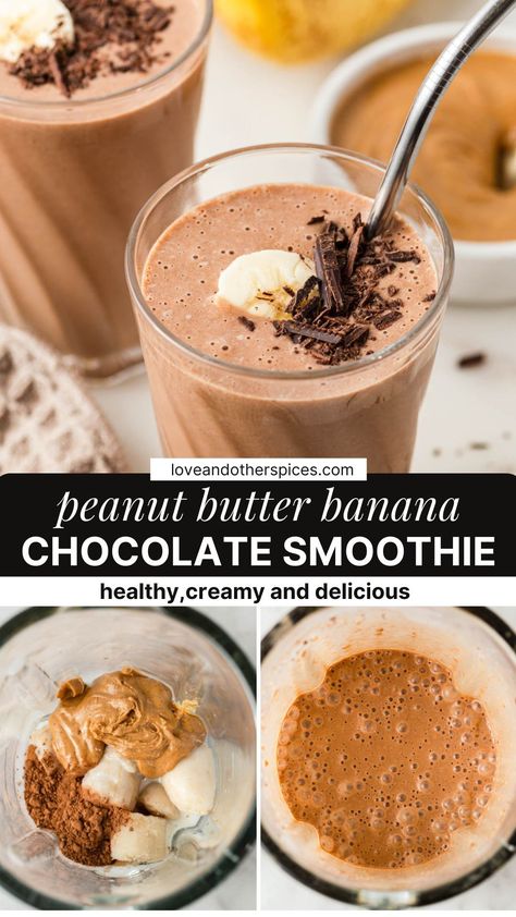 Peanut Butter Banana Chocolate Smoothie, Chocolate Peanut Butter Banana Smoothie, Chocolate Banana Smoothie, Chocolate Peanut Butter Smoothie, Peanut Butter Banana Smoothie, Smoothie Recipes Healthy Breakfast, Banana Smoothie Recipe, Peanut Butter Smoothie, Protein Smoothie Recipes