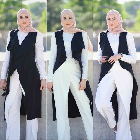 Click on the picture to shop this black vest Long Black Vest Outfit, Black Vest Outfit, Long Black Vest, Vest Outfit, Style Hijab, Outfit Hijab, Outfit Look, Hijabi Fashion, Black Vest