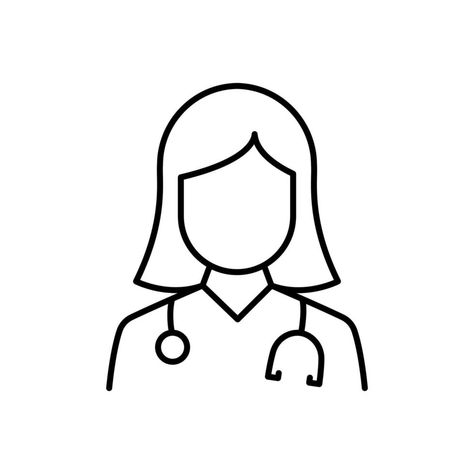 Professional Doctor with Stethoscope Line Icon. Female Physicians Specialist and Assistant Linear Pictogram. Isolated Vector Illustration. Drawing Ideas Doctor, Doctor Stethoscope Drawing, Stethoscope Line Art, Doctor Doodle Art, Doctor Drawing Medical, Female Doctor Drawing, Doctor Icon Medical, Doctors Drawing, Nurse Drawing Easy