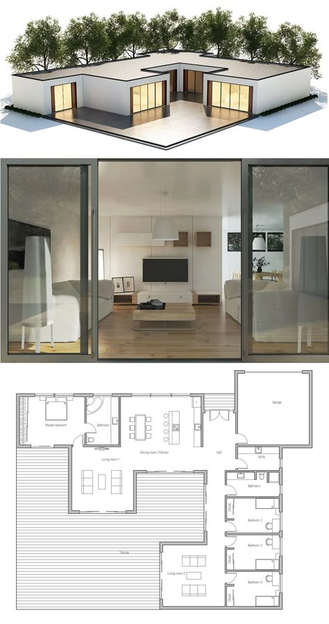 House Plan 5 Bedroom Container House Plans, Court Yard House Plans, 50 X 50 House Plans, Container House Design Interior, Container House Floorplan, Free House Plans 4 Bedroom, Small 5 Bedroom House Plans, House Plans Simple, Simple Small House