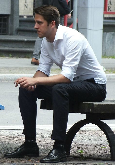 b24 - Loafersguy on Bench (Front) | OfficerFrank66 | Flickr Man Sitting At Bar Reference, Sitting Poses Male, Sitting Man Reference, Figure Sitting, Bench Sitting Poses, Male Sitting Poses Drawing Reference, Man Thinking, Man Sitting Reference, Sitting On Bench