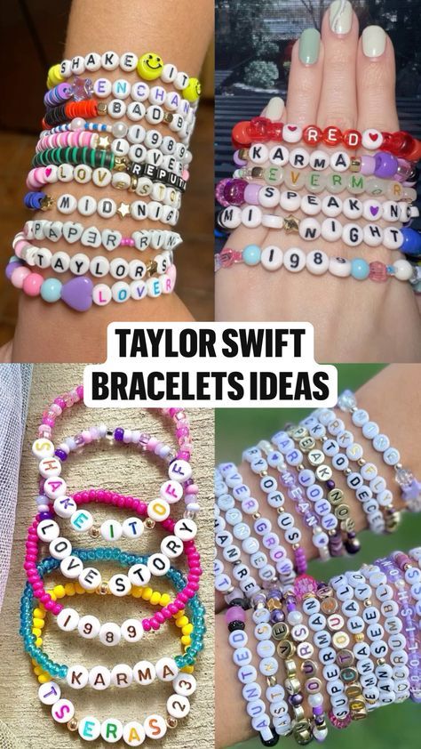 Bracelets For Taylor Swift Concert, Cute Taylor Swift Friendship Bracelets, Bracelet Designs Taylor Swift, Diy Taylor Swift Bracelet, Preppy Taylor Swift Bracelets, Willow Bracelet Taylor Swift, Taylor Swift Beads Bracelet, Taylor Swift Bracelet Ideas Pony Beads, Taylor Swift Bracket Ideas