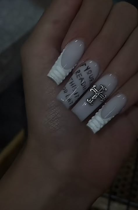 Cross White Nails, Brent Faiyaz Nails, Nails For Your Birthday, Concert Nails, Nail Piercing, Cross Nails, Acrylic Nail Set, Anime Nails, Girly Acrylic Nails