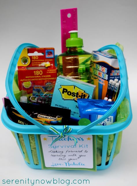 Serenity Now: Teacher Survival Kit (1st Day of School Teacher Gift) Teacher Survival Kit, Raffle Basket Ideas, Raffle Ideas, Back To School Teacher Gifts, Auction Basket, Teacher Gift Baskets, Survival Kit For Teachers, Auction Baskets, Teacher Survival