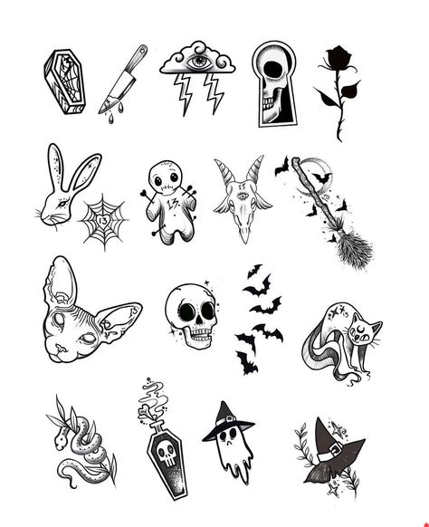 Mini Halloween Tattoos, Halloween Tattoo Flash, Friends Tattoo, Animal Tattoo Ideas, Petit Tattoo, Goth Tattoo, Scary Tattoos, Mini Tattoo, Flash Tattoo Designs