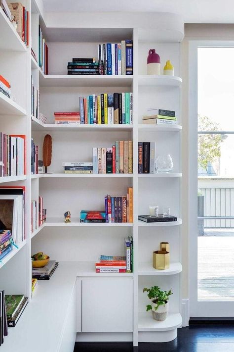 White Shelves Storage, Bespoke Shelving Living Rooms, Library With Cabinets, Built In Furniture Living Room, Fitted Cabinets Living Room, Built In Bookshelves Ideas, White Built Ins Living Room, Wall Bookcases Built Ins, Scandinavian Built Ins