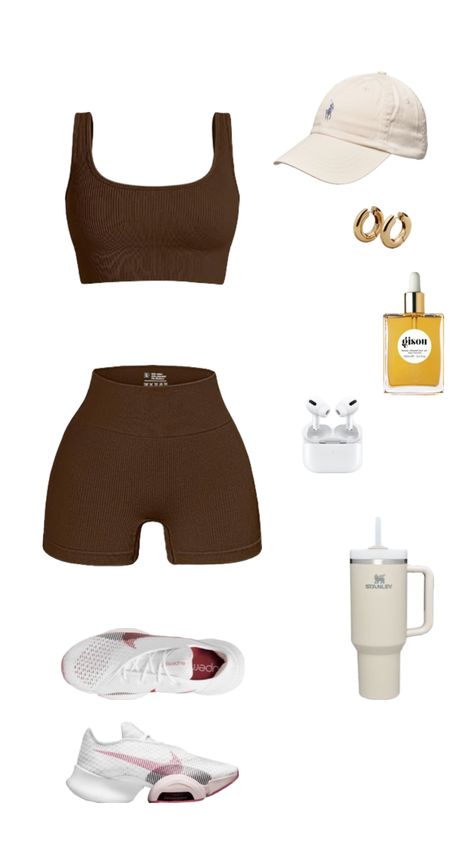 Step Up Your Workout Game with this Sleek Brown Workout Set! 🏋️‍♀️☕ Unleash your inner strength and style in this versatile brown ensemble. Perfect for any fitness routine, it combines fashion and functionality to help you look and feel your best during your workouts. #outfitinspo #sports #aesthetic #brownaesthetic #athleisure #beauty #workoutset #fitisnpo #inspo #clothes #workoutset Brown Workout Set, Workout Sets Outfit, Activewear Inspiration, Sporty Set, Gymwear Outfits, Academia Clothes, Cute Nike Outfits, Fitness Wear Outfits, Cute Gym Outfits