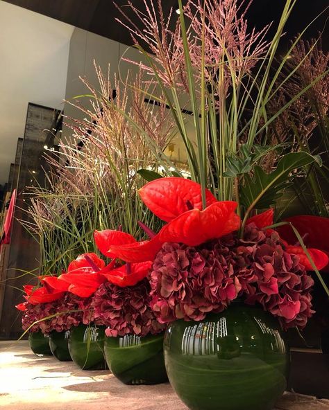 Hotel Lobby Centerpiece Floral Design, Large Floral Installations, Hotel Lobby Flowers, Asian Inspired Floral Arrangements, Big Floral Installations, Hotel Flower Arrangements, Viktor Frankl, Anthurium Flower, Hotel Flowers