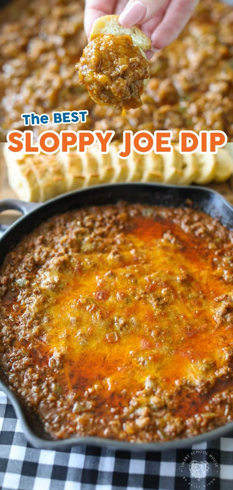 Chef Johns Hot Sloppy Joe Dip, Sloppy Joe Bites, Party Meats Ideas, Sloppy Joe Appetizer, Finger Foods With Ground Beef, Ground Beef Appetizers Easy, Appetizers With Ground Beef, Sloppy Joe Dip Recipe, Hot Sloppy Joe Dip