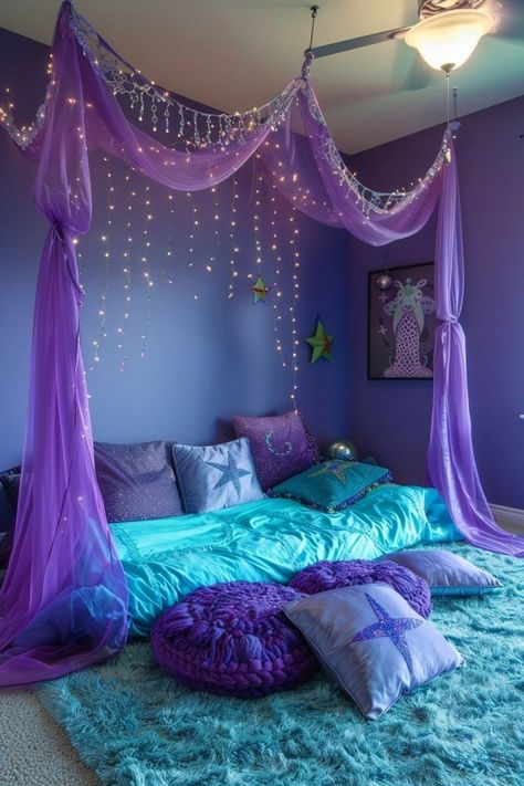 Blue And Purple Room Bedrooms, Purple Rooms Bedroom, Blue And Purple Bedroom, Bedroom Ideas Girl, Purple Girls Bedroom, Girls Bed Canopy, Purple Girls Room, Purple Room, Dream Bedroom Inspiration