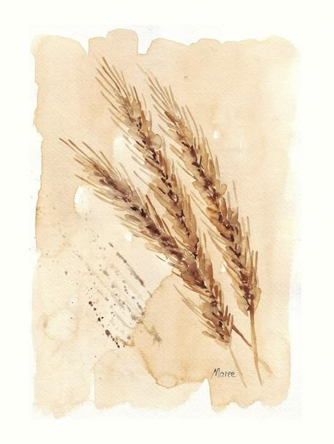 Wheat Watercolor Paintings, Wheat Watercolor, Coffee Painting Ideas, Wheat Illustration, Wheat Painting, Wheat Art, Wheat Drawing, Coffee Art Painting, Coffee Watercolor