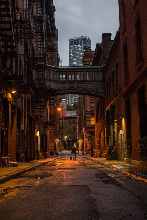 Captured here is one of the few remaining pedestrian bridges left in New York. This one here is found in a narrow alley in TriBeCa, it is a remainder of what old New York used to be like.  This is one image in a series I am creating that captures every aspect of New York City through various urban scenes and night shots. From classic skylines, to famous landmarks and local neighborhood details, my goal is to capture every different aspect and angle of NYC. All images are printed on high quality Brownstone Homes, Tribeca New York, New York City Photography, City Streets Photography, Old New York, San Myshuno, New York Aesthetic, New York Life, Pedestrian Bridge