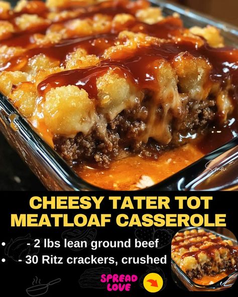 Cheesy Tater Tot Meatloaf Casserole Tater Tot Meatloaf, Beef Tater Tot Casserole, Cheesy Tater Tot Casserole, Cheesy Tater Tots, Meatloaf Casserole, Cottagecore Recipes, Tater Tot Recipes, Mexican Casserole Recipe, Casserole Side Dishes