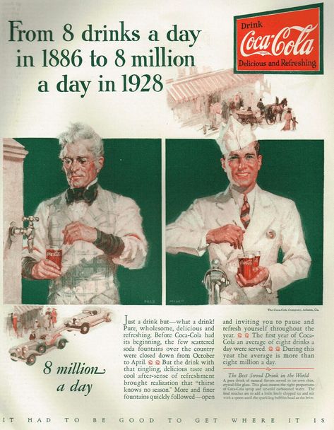 Coca Cola 1928 Soda Jerk, Malt Shop, Coca Cola Ad, Vintage Coke, Soda Fountain, Coca Cola Vintage, Roaring 20s, Print Advertising, Soda Pop