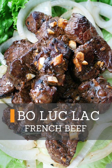 Shaking Beef Bo Luc Lac, Vietnamese Bbq Beef, Luc Lac Beef, Bo Luc Lac Recipe Vietnamese Food, Beef Loc Lac, Shaken Beef Vietnamese, Vietnamese Beef Recipes, Bo Luc Lac Recipe, Ssam Recipe