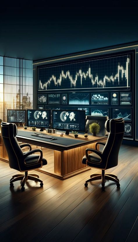 What does a successful trader need to succeed? Learn the key factors that determine success in Traders Office, Trader Office Design, Trader Setup, Trader Office, Day Trader Office, Successful Trader, Forex Trading Room Setup, Dark Modern House, Interior Styles Guide