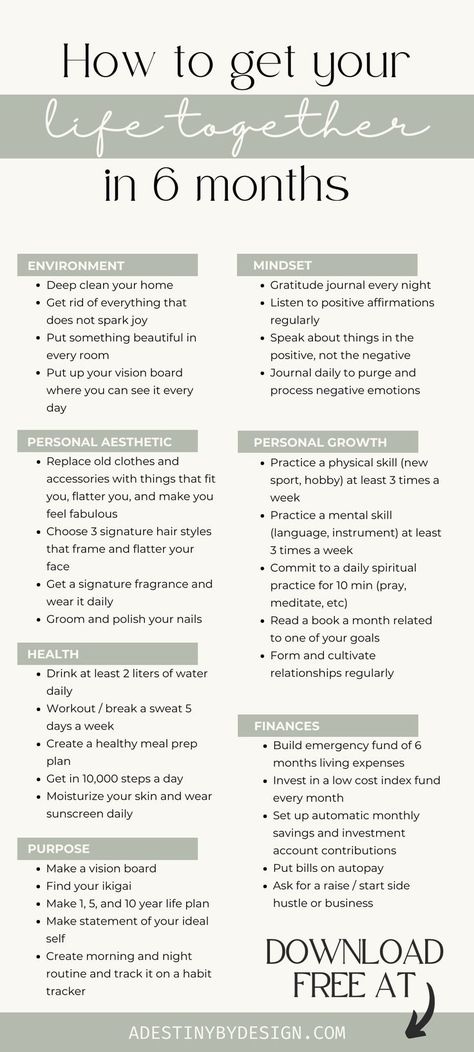 How to get your life together in 6 months, that girl checklist, change your life, reinvent yourself checklist, get your life together, aesthetic checklist, how to stay organized, organize your home, goals, clean girl aesthetic, that girl morning routine, that girl night routine, gratitude, manifestation Get Your Life Together, Studera Motivation, Self Help Skills, Self Care Bullet Journal, Writing Therapy, Vie Motivation, Personal Improvement, Get My Life Together, Get Your Life