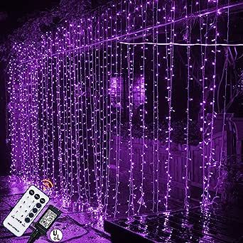 MAGGIFT 304 LED Curtain String Lights, 9.8 x 9.8 ft, 8 Modes Plug in Halloween Fairy Light with Remote Control, Christmas, Backdrop for Indoor Outdoor Bedroom Window Wedding Party Decoration, Purple Purple String Lights, Halloween Curtains, Waterfall Lights, Purple Curtains, Led Curtain Lights, Christmas Fairy Lights, Led Curtain, Curtain String Lights, Christmas Backdrop