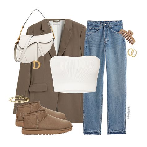 FALL OUTFIT INSPO OUTFIT IDEAS BLAZER UGG MINI Taupe Uggs Outfit, Ugg Mini Outfit, Sports Chic Outfit, Mini Outfit, Ugg Mini, Uggs Outfit, Sport Chic, Inspo Outfit, Outfit Inspo Fall