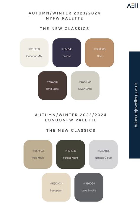 Image displaying the Panton Fall/Winter 2023/2024 Neutral Color Palette for London and New York Fashion Weeks, including HEX codes. 2024 Colour Trends, Maternity Shoot Outfit, Latest Winter Fashion, Pantone Fall, Fall Winter 2023 2024, Winter Fashion Trends, Pantone Colour Palettes, Neutral Color Palette, Winter Color Palette