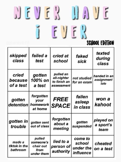 Have You Ever Bingo, Bingo Never Have I Ever, Personality Bingo Template, Best Friend Bingo Template, Bingo Template Mentally Ill, Improve English Speaking, Fun Templates, School Edition, Bingo Template