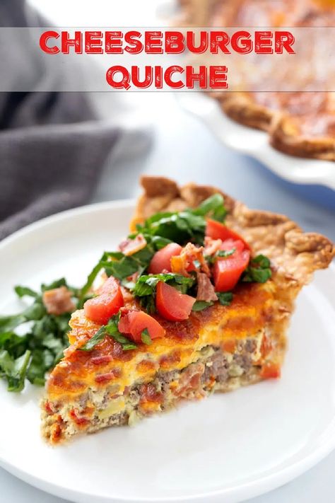 Recipes For Hamburger, Hamburger Quiche, Cheeseburger Quiche, Beef Quiche, Pig Recipes, Quiche Pie, Savory Tarts, Quiche Recipes Easy, Beef Bacon