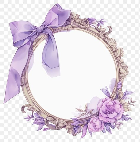 Purple Border Frame, Cute Frame Png, Purple Flower Frame, Coquette Mirror, Purple Coquette, Border Flowers, Purple Png, Mirror Illustration, Watercolor Crest