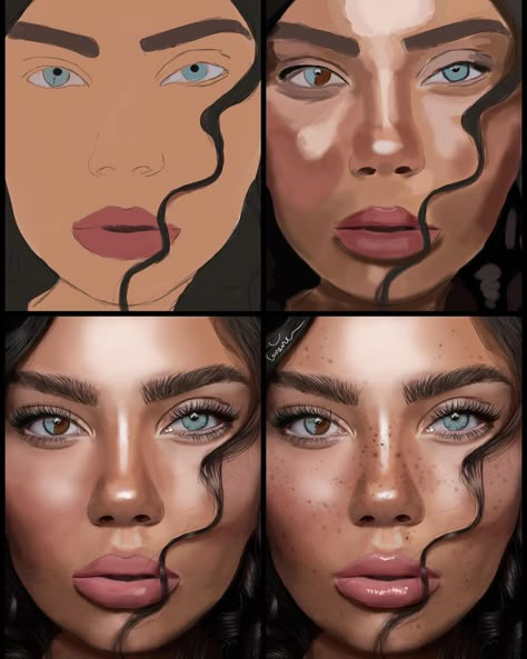 Art Painting Step By Step, Procreate Tattoo Design, Digital Art Ideas Inspiration, Digital Painting Ideas, Aesthetic Portraits, Digital Art Tutorial Beginner, Portrait Tutorial, Painting Faces, Pro Create