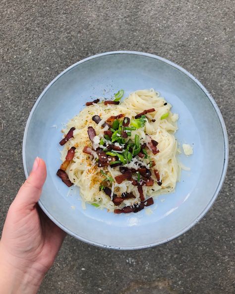 Udon noodles with carbonara sauce and white miso - Umami Miso Recipe, Konjac Noodles, Carbonara Sauce, White Miso, Udon Noodles, Tempura, Kimchi, Barley, Ramen