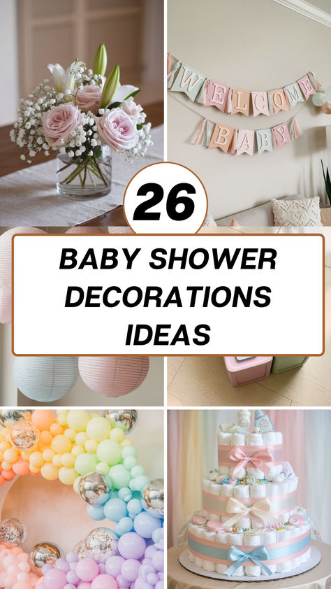 Discover 26 charming baby shower decoration ideas to create the perfect celebration. From cute table setups to creative centerpieces, these easy-to-do ideas will make your event unforgettable. Perfect for any theme or budget, start planning the ultimate baby shower now! Home Made Baby Shower Decorations Simple, Small Ballon Arangment, Baby Girl Shower Decorations Ideas, Budget Baby Shower Decorations, Baby Girl Centerpiece Ideas, Work Baby Shower Decorations, Babygirl Baby Shower Ideas, Baby Shower Parents Baby Pictures, Baby Shower Setup Ideas