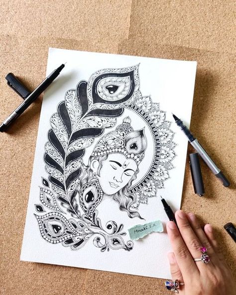 Happy Krishna Janmashtami, Happy Krishna, Sketch Images, Mandala Art Lesson, Mandala Artwork, Krishna Janmashtami, Krishna Radha, Hindu Temple, Krishna Love