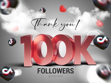 Thank you 100k followers on tiktok psd | Premium Psd #Freepik #psd #100k #10k #5k #thank-you-subscribers 300k Followers, Followers On Tiktok, Social Media Branding Design, 100k Followers, Creative Tutorials, Dream Vision Board, Girls Dp Stylish, Green Screen Video Backgrounds, Iphone Wallpaper Images