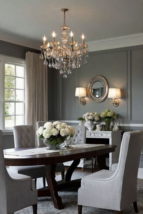 9 Best Color Combinations for Gray Dining Room Decor | HOME CABINET EXPERT Dining Room With Grey Chairs, Beige And Grey Dining Room, Kitchen Dining Room Wall Color, Gray Dining Table Decor, Modern Dining Room Paint Colors, Gray Dining Room Decor, Dark Gray Dining Room, Grey Dining Rooms, Popular Dining Room Colors